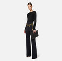 Pantalon palazzo en crêpe stretch avec ceinture