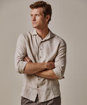 Beige garment washed linen shirt Profuomo