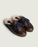 Posa Boat Loafer Mule Fur - Brushed Leather Coffee