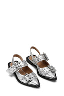 Ballerines Silver Metallic Feminine Buckle Ganni