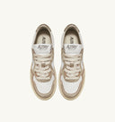 BASKET MEDALIST LOW BICOLOR EN CUIR BLANC ET PLATINE METALLISE