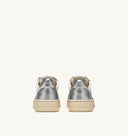 BASKET MEDALIST LOW BICOLOR EN CUIR BLANC ET ARGENT METALLISE