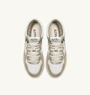 BASKET MEDALIST MID BICOLOR EN CUIR BLANC ET PLATINE METALLISE