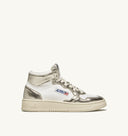 BASKET MEDALIST MID BICOLOR EN CUIR BLANC ET PLATINE METALLISE