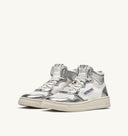 BASKET MEDALIST MID BICOLOR EN CUIR BLANC ET ARGENT METALLISE