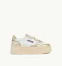 BASKET MEDALIST PLATFORM EN CUIR BLANC ET PLATINE METALLISE