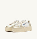 BASKET MEDALIST PLATFORM EN CUIR BLANC ET PLATINE METALLISE