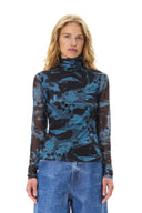 Coll roulé Blue Printed Mesh Long Sleeve Ganni