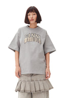 T-shirt Grey Heavy Cotton Drop Shoulder Fringe Ganni