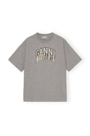 T-shirt Grey Heavy Cotton Drop Shoulder Fringe Ganni