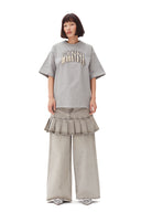 T-shirt Grey Heavy Cotton Drop Shoulder Fringe Ganni