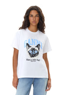 T-shirt White Basic Jersey Cat Relaxed Ganni
