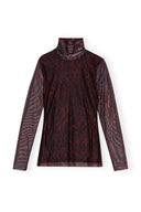 Col roulé Printed Mesh Long Sleeve Ganni