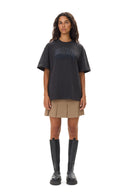T-shirt Black Heavy Cotton Drop Shoulder Heart Ganni