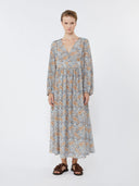 Printed silk dress - LIGHT BLUE