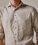 Beige garment washed linen shirt Profuomo