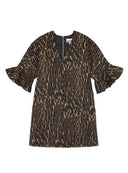 Robe courte à volants métallique cloquée