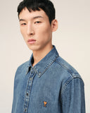 Chemise AMI de coeur à col boutonné en denim indigo délavé léger