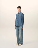 Chemise AMI de coeur à col boutonné en denim indigo délavé léger