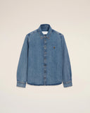 Chemise AMI de coeur à col boutonné en denim indigo délavé léger