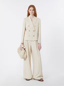 Pantalon jambe large en viscose et lin - Beige