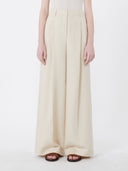 Pantalon jambe large en viscose et lin - Beige