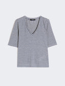 T-shirt col en V en jersey de lin stretch - Bleu marine