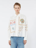 Chemise en coton avec dentelle et broderies - Blanc