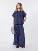 Pantalon large en popeline de coton - Bleu