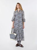 Robe-chemise en voile à motif - Bleu