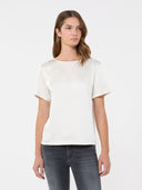 T-shirt en satin et jersey - Ecru