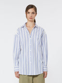 Chemise en coton à rayures et dentelle Sangallo - Bleu