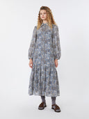 Robe-chemise en voile à motif - Bleu