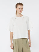 Haut en popeline de coton avec broderies - Blanc