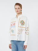 Chemise en coton avec dentelle et broderies - Blanc