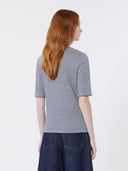 T-shirt col en V en jersey de lin stretch - Bleu marine