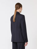 Blazer à double boutonnage en laine à fines rayures - Bleu
