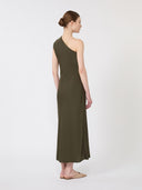 Robe à une épaule en satin brillant - Vert mousse
