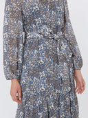 Robe-chemise en voile à motif - Bleu