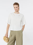 Haut en popeline de coton avec broderies - Blanc