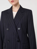 Blazer à double boutonnage en laine à fines rayures - Bleu