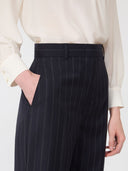 Pantalon en laine à fines rayures - Bleu