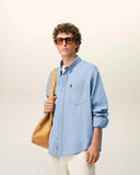 Blue Cotton Boxy Embroidered Ami De Coeur Shirt