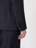 Blazer à double boutonnage en laine à fines rayures - Bleu