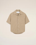 Beige Cotton Short Sleeve Camp Collar Wide Shirt