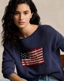Pull drapeau en coton et lin pointelle Ralph Lauren
