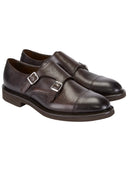 Chaussures double moine en cuir grainé , marron foncé Doucal's