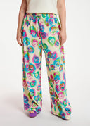 Pantalon large à imprimé fleuri blanc cassé, rose et bleu Essentiel