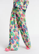 Pantalon large à imprimé fleuri blanc cassé, rose et bleu Essentiel