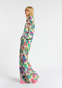 Pantalon large à imprimé fleuri blanc cassé, rose et bleu Essentiel